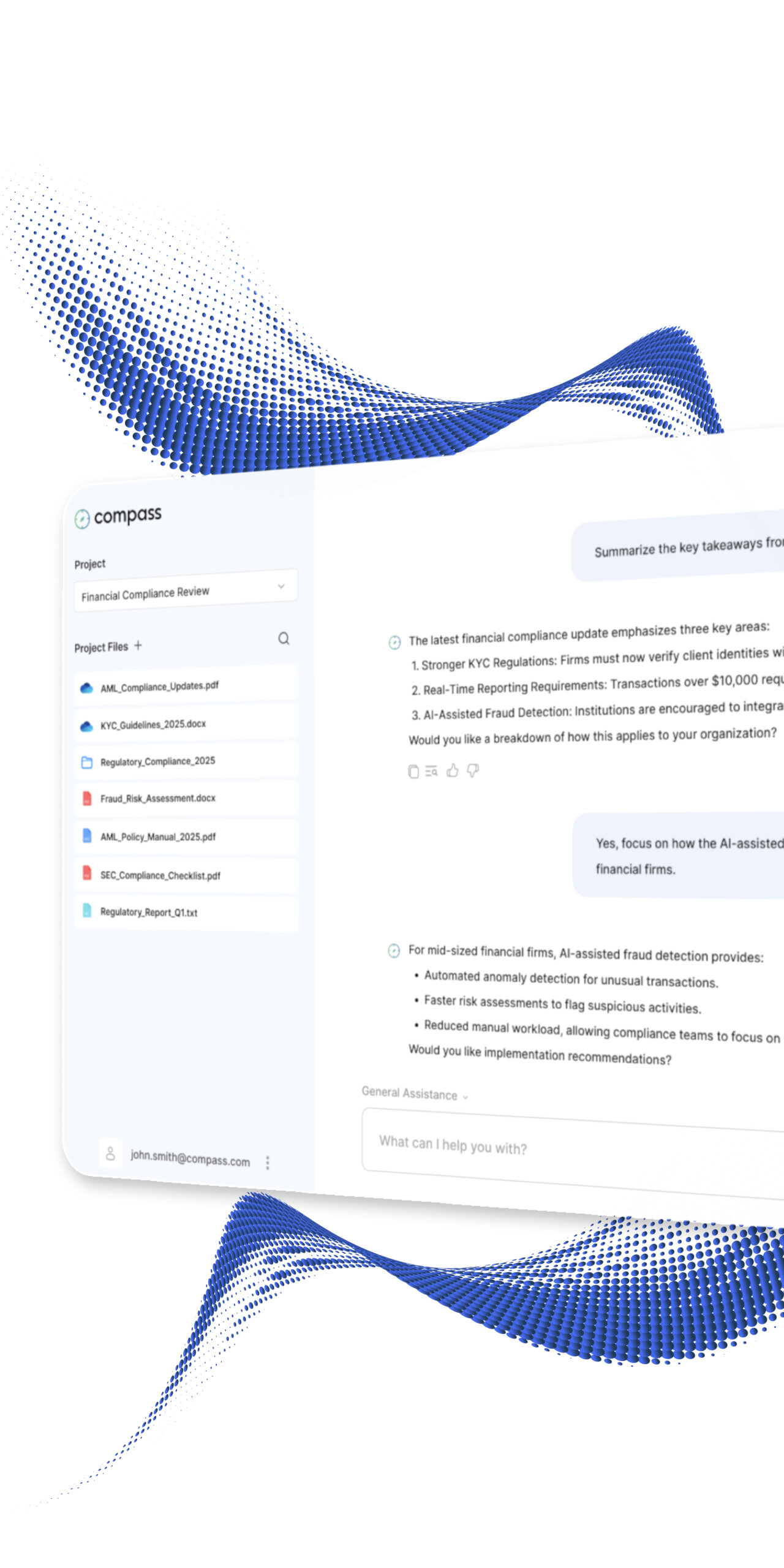 Compass private AI platform interface showing private document analysis workflow